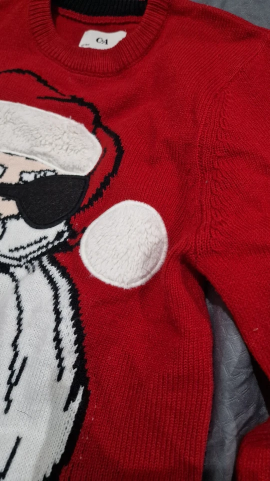 C&A Weihnachtspullover, rot, Strick, Weihnachtsmann, Chillin XMAS, Gr. S-M - Bild 3 von 3