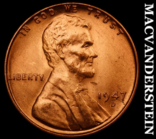 1947-D Lincoln Wheat Cent- Red- Choice Gem Brilliant Uncirculated Luster #J4877
