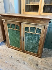 1930’s Continental Pine Kitchen Dresser Cabinet Top With Glass Doors