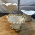 Fenton Silvercrest Milk Glass Pedestal Top Hat Vase Bowls Lot of 3 Vintage