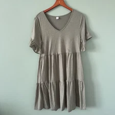 ANRABESS Womens Sage Green Dress Size Small Round Neck Short Sleeve Tiered