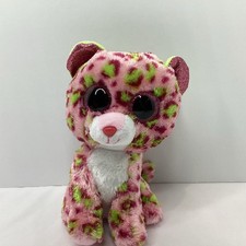 TY Silk Beanie Boos LAINEY the Leopard Glitter Eyes 6” Cat Kitten Pink Green