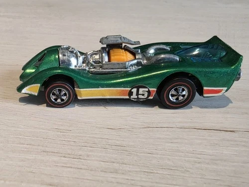 Vintage 1970 Hot Wheels Redline JET THREAT Spectraflame Green Hong Kong