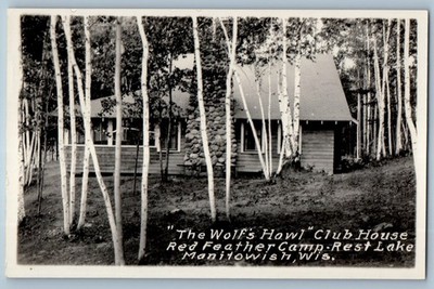 The Wolf's Howl Club House Red Feather Camp Manitowish WI RPPC Photo Postcard