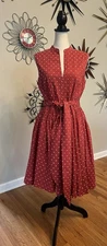 J. Peterman 8 Red & White Swiss Dot Fit & Flare Dress w/ Tie Belt Cotton