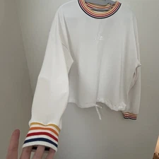 Aldi Gear Medium Women’s White Pullover Rainbow Trim Drawstring Light Weight