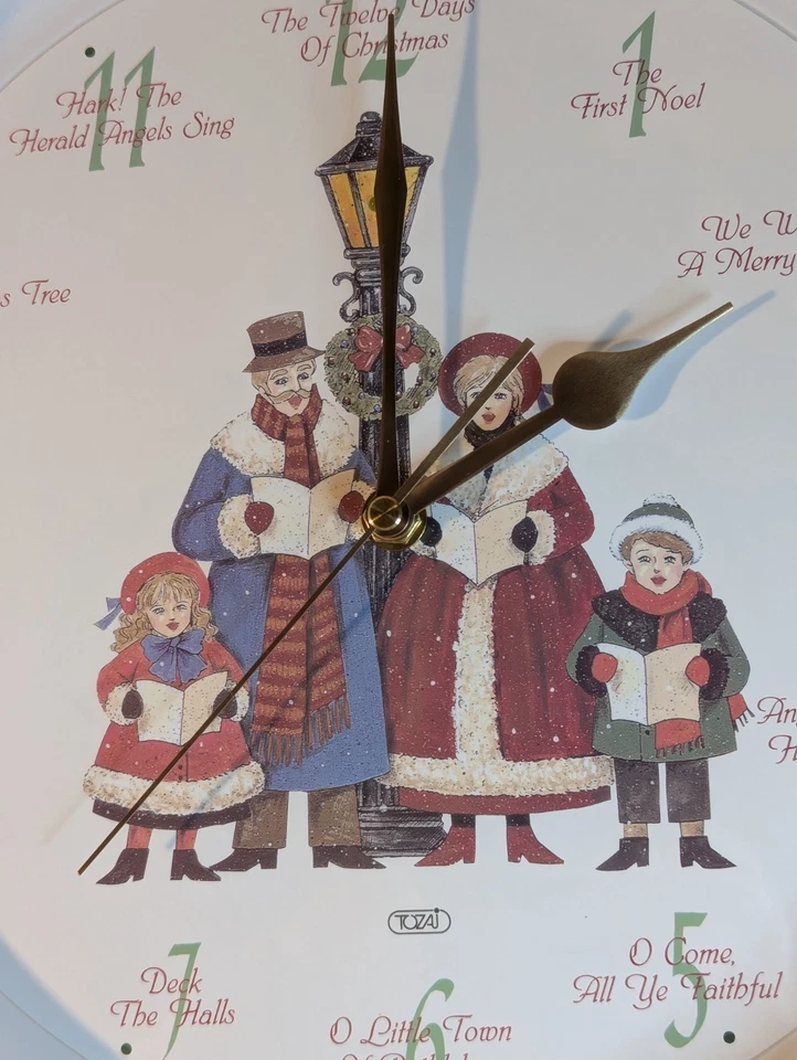 Relógio de parede musical de Natal - 12 músicas design Carolers moldura verde - 13” FUNCIONA - Imagem 3 de 4