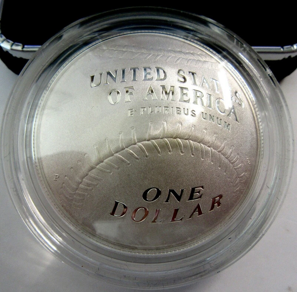 2014p Baseball Commemorative Silver Dollar 90% Silver Curved Deep Cameo Proof - Image 3 of 4