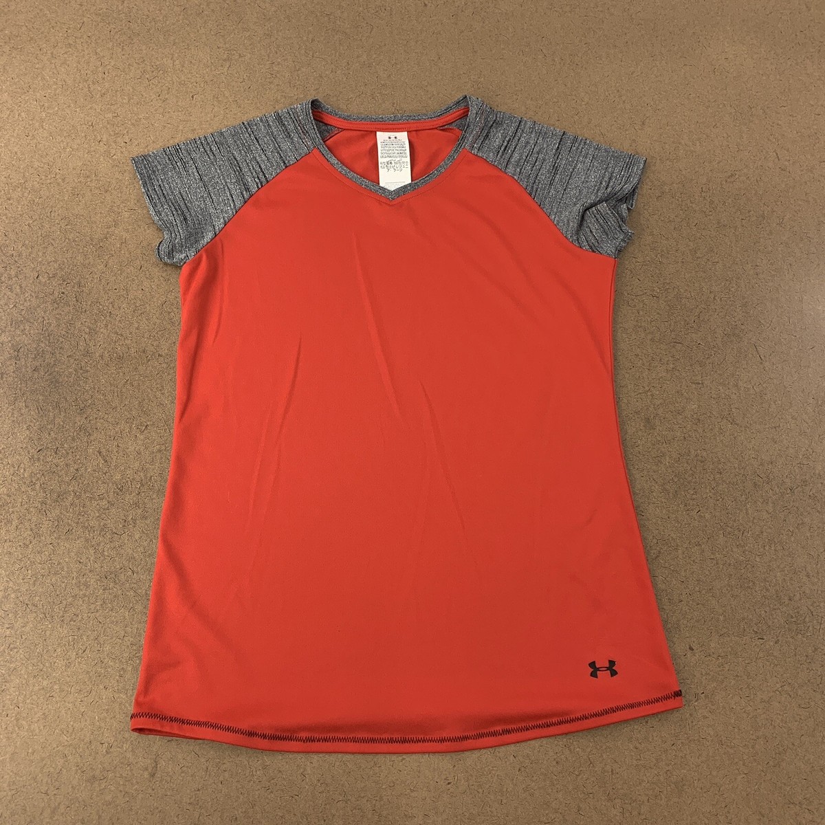 Under Armour Youth Size Large LOOSE Red Gray Short Sleeve Athletic