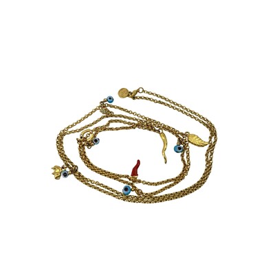 40'' Charm Evil Eye Necklace Gold Horn Hamsa Horseshoe  Luck Protection 2694