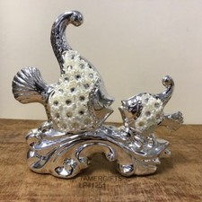 Silver Mille & Ivory Decoration Angel Fish Family Art Figure Ornament Statue