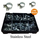 140 x Assorted Mini Hose Clamps Stainless Steel Clip Air Fuel Coolant & Breather