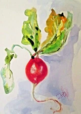 radish vegetable 9x6 watercolor painting art Delilah