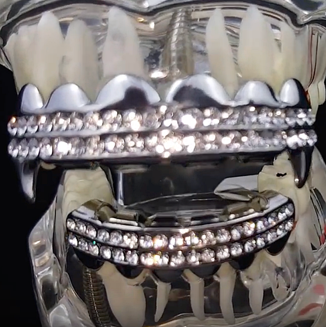 Vampire Fang Grillz Set Two Rows Silver Tone Top And Bottom Hip Hop