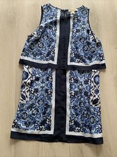 Michael Kors Blue Floral Sleeveless Scarf  Back Open Shift Dress Sz 12
