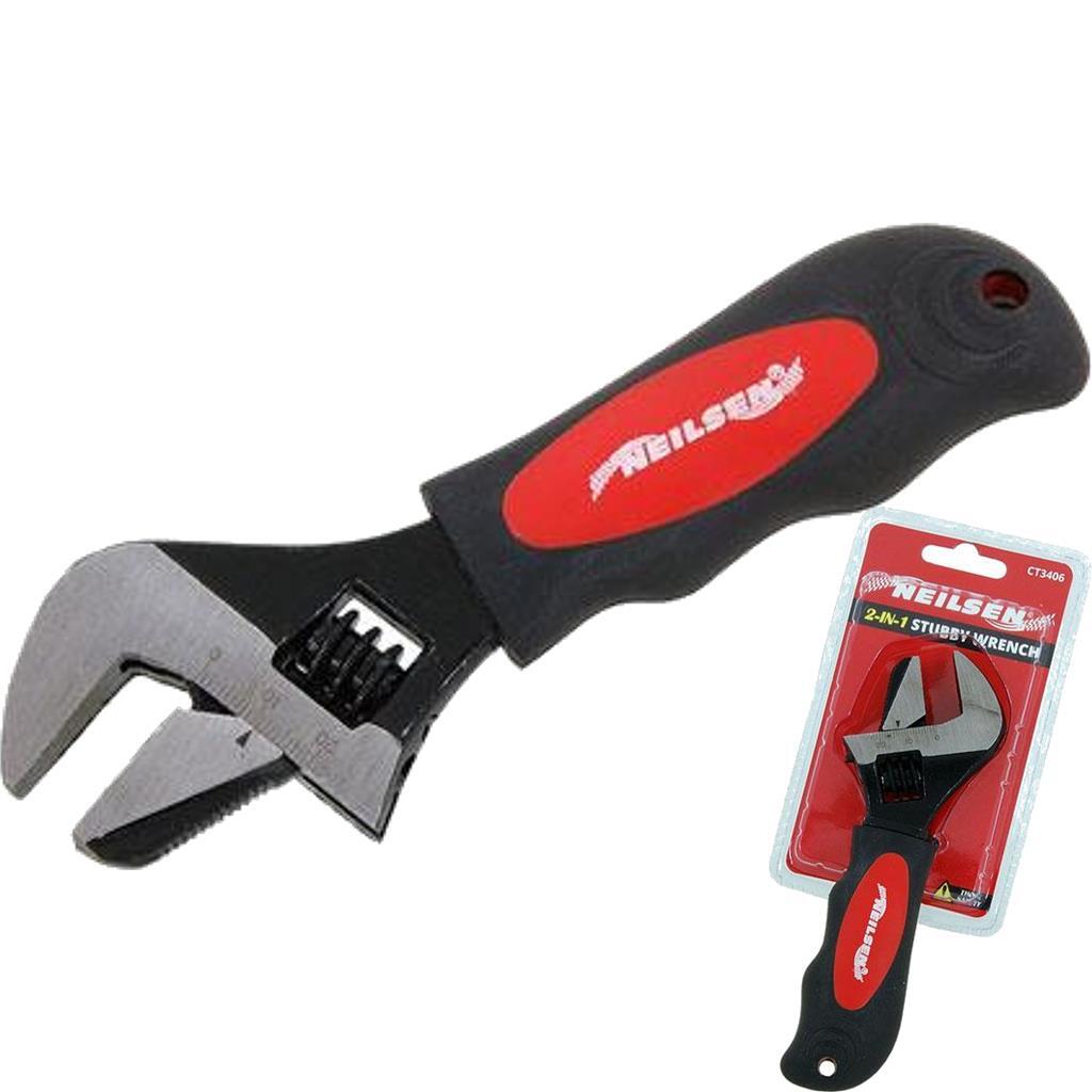 Neilsen 2 in 1 Adjustable Spanner Soft Grip Handle Stubby Wrench Piler
