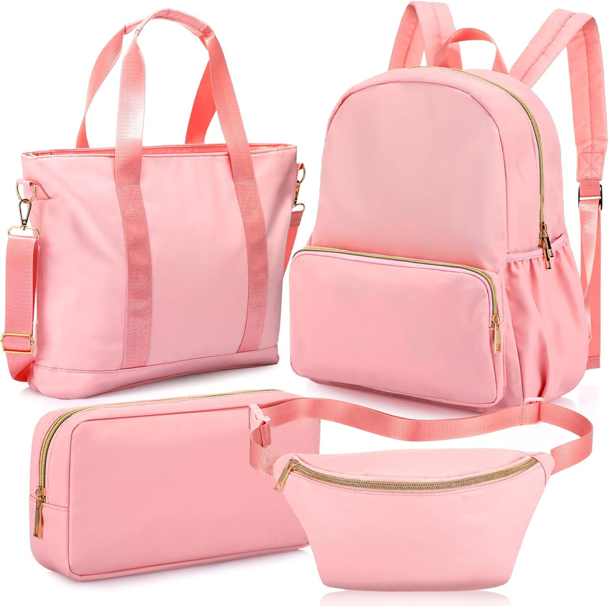 Pcs Pink Preppy School Book Backpacks Set Nylon Makeup Travel