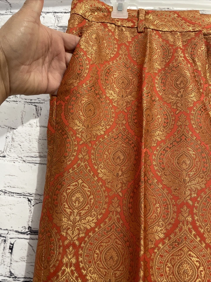 Elizabeth and James Womens Orange (Anselm Red) Metallic Cuffed Trouser Pants 6 - Image 3 of 4