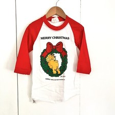 VTG Garfield Ringer Christmas Shirt Kids Size 5/6