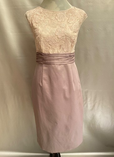 GORGEOUS DEBUT MINK & PALE PEACH FLORAL EMBROIDERED PENCIL EVENING DRESS SIZE 16