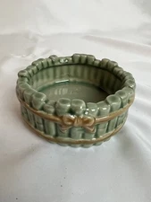 Vintage Ceramic Green Glaze Bamboo Ashtray Dish Marked