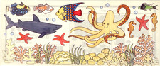 Ocean Animals Coral Stickers: Vintage 2002 Octopus And Friends: 5 x12