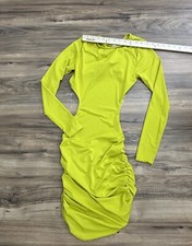 Fashion Nova Womens Ruched Mini Dress Open Back Mustard Yellow Size Medium