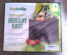 BagGroup Reusable Reinforced Grocery or Shopping Bags 4 pack Black - New Sealed