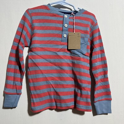 Mini Boden Sweater Youth (4-5) Blue Red Cotton Henley Neck Pocket Long Sleeve