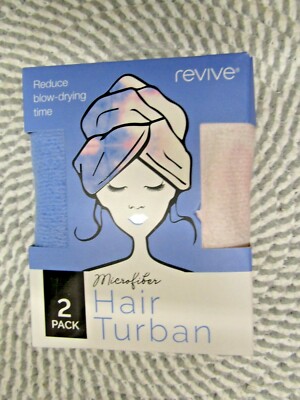 REVIVE~~2 MICROFIBER HAIR TURBANS~~WHITE PRINT & BLUE R4-E70