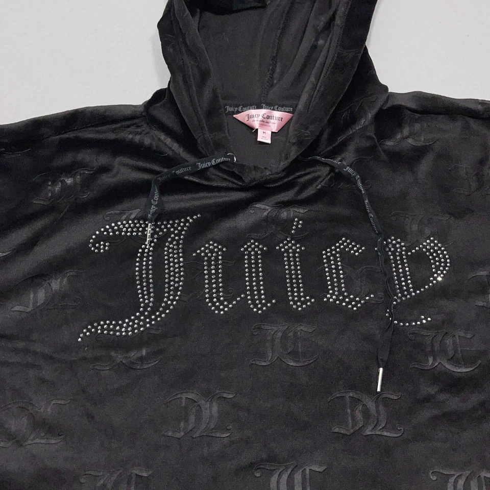 Sudadera con Capucha Recortada Juicy Couture Terciopelo Negro Logo Estrás M Foto 4 de 4