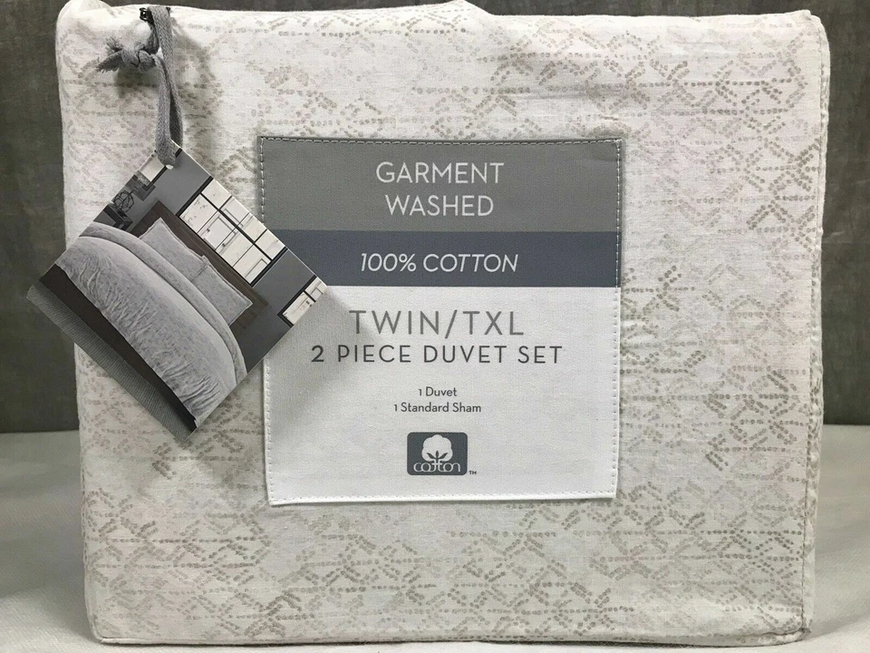 Garment Washed 100% Cotton 2 Piece Duvet Set Twin/TXL, Dotted Geo, NEW Foto 2 de 3