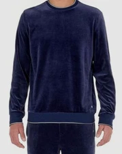 $84 HOM Men's Blue Cotton Knit Catane Velour Sleepwear PJ Top Sweater Size Large