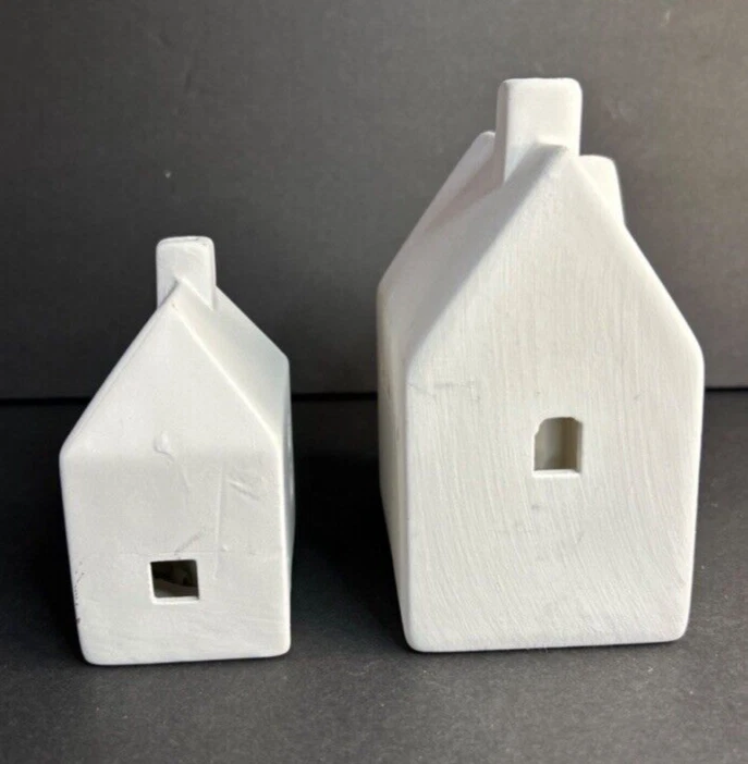 2 Stoneware House Candles Lights Matte White Finish, Pre-Owned - Image 3 of 4