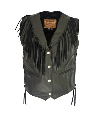 NEW! Walter Dyer Leather Ladies' Fringe Vest Black Size XL Made in USA!