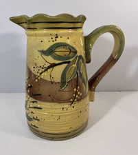 Centrum Ciene Nanette Vacher Hand Painted 10 Inch Pitcher Yellow Green Brown