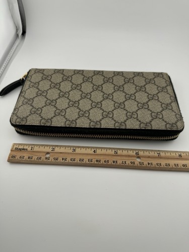 Gucci Long Wallet Around Zip Beige and Ebony GG Supreme Canvas - Picture 4 of 10