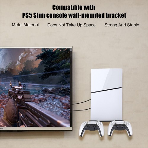 Wall Mount Bracket for PS5 Slim Console Metal Storage Base with Controller Hook - Picture 3 of 7