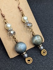 Artisan mixed Gemstone Beaded Copper Wire Dangling Earrings