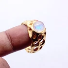 Natural Moonstone Gemstone Ring, 18k Gold Plated 925 Silver Handmade Gift Ring
