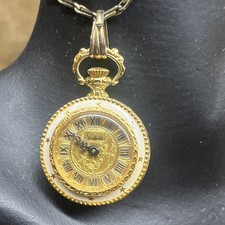 Vintage Sheffield Gold Tone Pendant Pocket Watch Style Necklace Watch Works