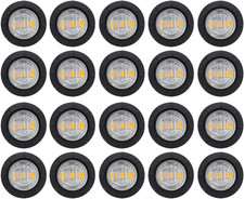 20PK 3/4" Amber LED Marker Lights Clear Lens 12V Trailer Truck RV