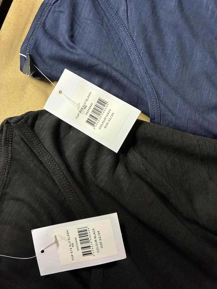 Evans Damen Pullover Übergröße 22/24 schwarz & blau Rundhals 3/4 Arm Oberteil - Bild 2 von 4