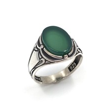 925 Silber Ring grüner Onyx Herren Schmuck klassischer Siegelring 20.3mm / 64