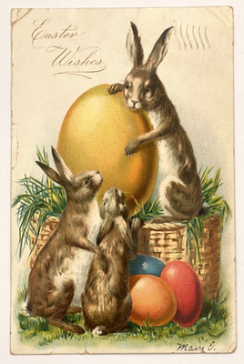 1907 Tuck Easter Postcard Embossed Rabbits Eggs Baskets Germany