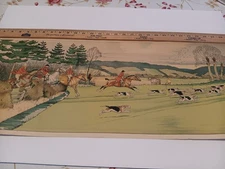 Antique Harry Eliott  Chromo Lithograph Fox Hunting 1920's   30'' x 12''