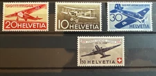 Switzerland 1944 Scott B37-B39. First Regular Air Route in Switzerland.