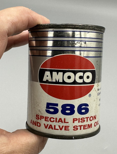 Vintage AMOCO OIL 586 Gas Station COIN BANK Tin Can Advertising