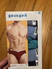 NiB Papi 5 PK Premium Cotton Low Rise Mens Briefs XL 40-42" Stretch Logo Waist