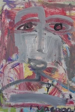 RED ABSTRACT WHIMSICAL PORTRAIT NEO IMPRESSIONISM CONTEMPORARY ORIGINAL PAINTING